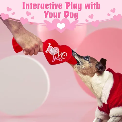 Vista 2 de Valenine's Day - Paquete de 2 juguetes para perros con forma de corazón, regalos para el día de San Valentín para perros pequeños y medianos