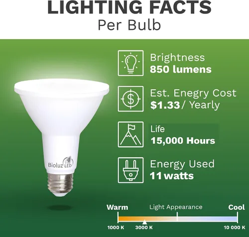 Vista 5 de Bioluz LED Paquete de 4 bombillas LED PAR30 de luz de inundación para interiores y exteriores, alto CRI, equivalente a 75 W usando 11 W, regulable