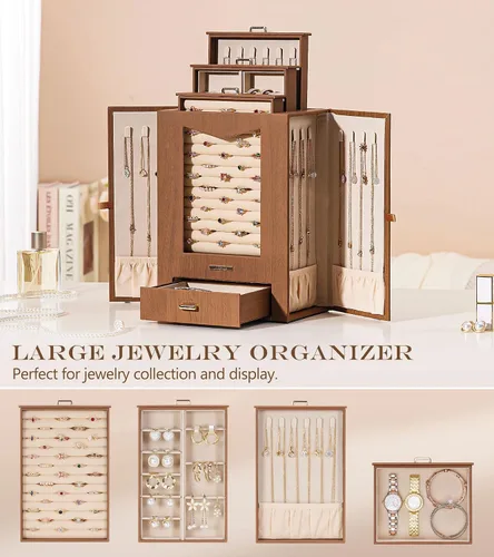 Vista 5 de Homde Organizador de joyas con ganchos transparentes para collares de ventana, regalo para mujeres, caja de joyería para collares, anillos, aretes