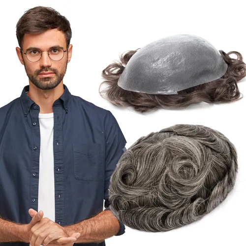 Vista 42 de GEXWORLDWIDE GEX 62 colores tupé para hombres 0.002 in piel ultra fina V-loop 8x10 pulgadas cabello humano conjunto gris densidad densidad densidad
