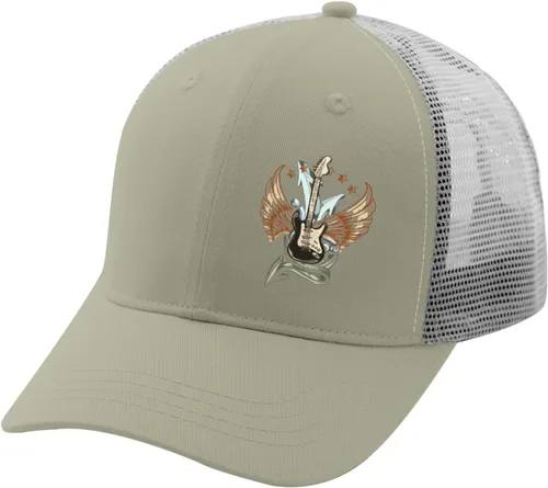 Vista 2 de Baseball Vintage Rock and Roll E-Guitar Angel Wings Caps Trucker Hats for Men Graphic Nylon Mesh Snapbacks