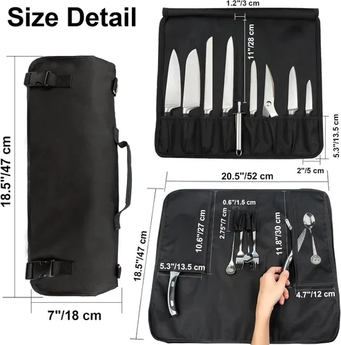 Vista 2 de Tosnail Bolsa enrollable para cuchillos de chef con asa de transporte y correa para el hombro, bolsa de almacenamiento de cuchillos de cocina