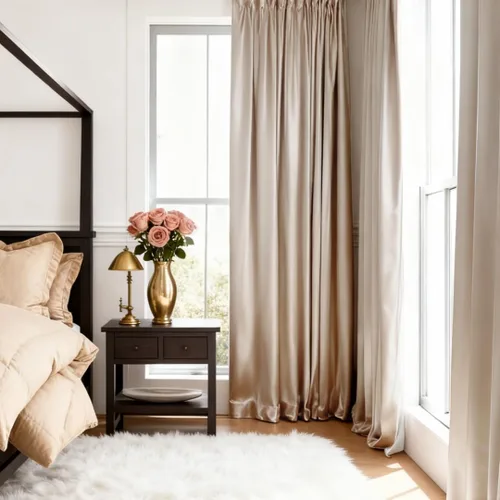 Vista 2 de HOMEIDEAS 2 paneles de cortina de seda sintética, cortinas opacas para dormitorio Beige/Oro Champán