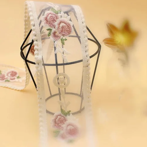 Vista 3 de Cinta de encaje, delicada cinta de bordado de algodón para decoración de bodas/novia, costura de manualidades, decoración del hogar, 10 yardas Beige