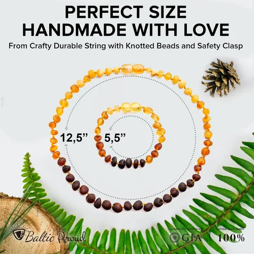 Vista 2 de Baltic Proud Amber Necklace and Bracelet Gift Set (Unisex Rainbow Raw 12.5 Inches/5.5 Inches) - Certified Premium Quality Raw Baltic Sea Amber