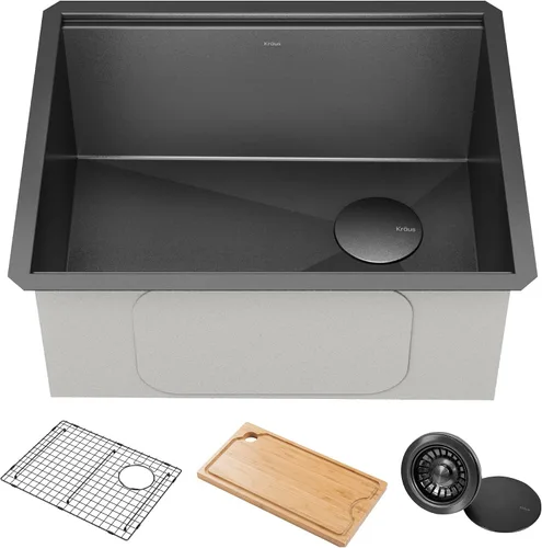 Vista 11 de KRAUS Kore KWU1101-17-PGM - Fregadero de cocina con estación de trabajo de 17 pulgadas con cuenco individual en PVD, de acero inoxidable de calibre