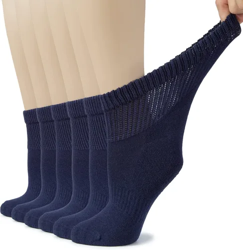 Vista 20 de Hugh Ugoli Calcetines tobilleros de algodón para mujer para diabéticos, anchos, sueltos, elásticos, puntera sin costuras, semiacolchado superior sin