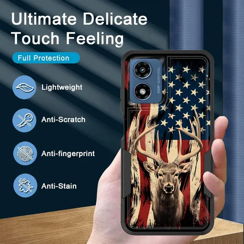 Vista 4 de Funda para Moto G Play 4G 2024, resistente de doble capa híbrida de policarbonato duro, goma suave, a prueba de golpes, funda protectora resistente