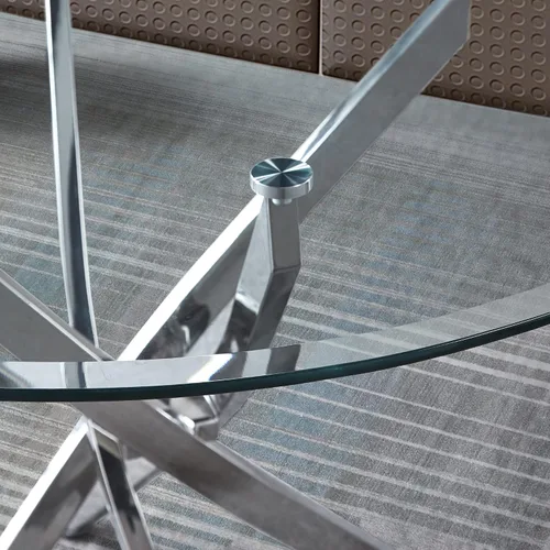 Vista 5 de SSLine Mesa de comedor redonda para 2-4, mesa de comedor de cristal transparente de lujo con base de pedestal plateada de 36 pulgadas, mesa
