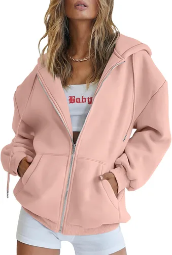 Vista 9 de EFAN Sudaderas con capucha lindas para mujer con cordón y cremallera, chaqueta de otoño de gran tamaño, sudaderas casuales con bolsillo Negro