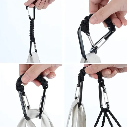 Vista 5 de BRAVESHINE Mosquetón de llavero con clip de paracord, gancho de anillo en D para lanyard, colgador para cochecito, llavero para botella de agua