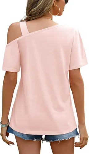 Vista 4 de JINKESI Women's Short Sleeve Tunic Tops Casual Summer Cold Shoulder Blouse Shirts