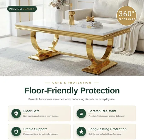 Vista 5 de Asday Mesa de centro dorada y blanca, mesa de centro rectangular de mármol dorado, mesa central elegante de lujo para sala de estar, pasillo