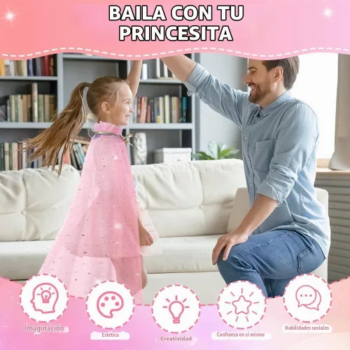 Vista 5 de Vicloon Juego de 11 capas de princesa, capa de princesa con corona, varita, joyas y bolsa, ropa de vestir de princesa para niñas pequeñas, capa