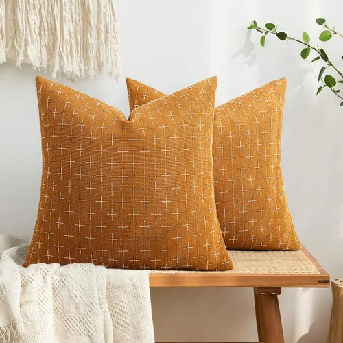 Vista 100 de MIULEE - Juego de 2 fundas de almohada decorativas de lino de arpillera navideñas, modernas, estilo campestre, rústicas, tejidas, con textura