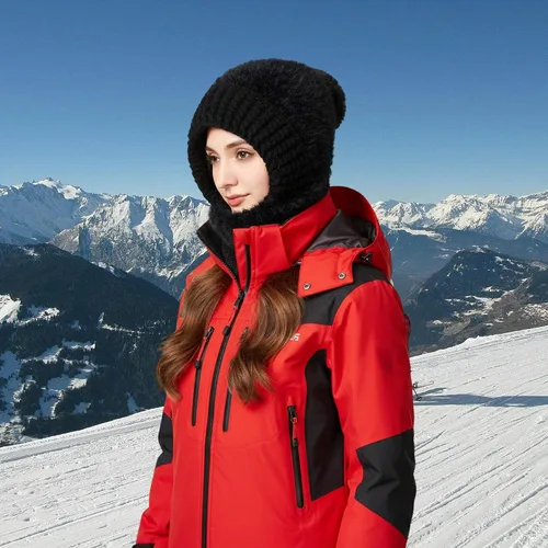 Vista 6 de Pasamontañas de una pieza para mujer, gorro de cráneo, bufanda para el cuello, bufanda de esquí, nieve, invierno, gorro de forro polar de punto