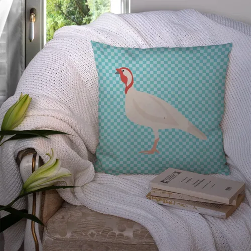 Vista 3 de Caroline's Treasures BB8163PW1414 Beltsville - Almohada decorativa de tela a cuadros pequeños, color blanco, pavo y gallina azul, lavable a máquina