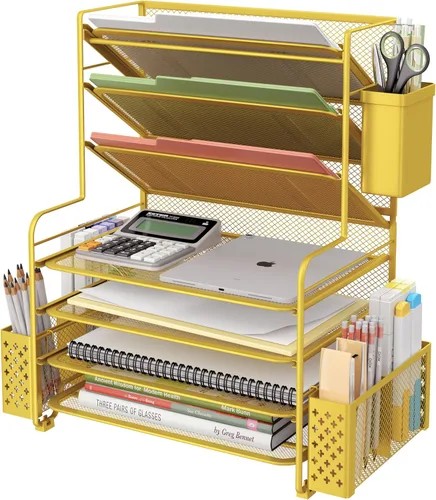 Vista 10 de Simple Trending Organizador de archivos de escritorio de 8 niveles, 1 paquete de bandeja de cartas, organizador de papel, accesorios de escritorio