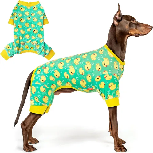 Vista 45 de KYEESE - Pijama de terciopelo para perros, con patrón de patos amarillos, ropa elástica y suave para cachorros y perros pequeños, mameluco cómodo