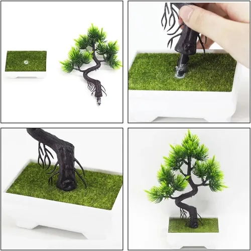 Vista 2 de HASMI Plantas falsas plantas artificiales, plantas de árbol bonsái, flores falsas, adornos en maceta para decoración del hogar, decoración de A-01