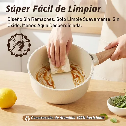 Vista 4 de Cacerola antiadherente de cerámica con tapa, olla pequeña antiadherente de 2.0 cuartos de galón con mango que se mantiene fresco, olla de cocción