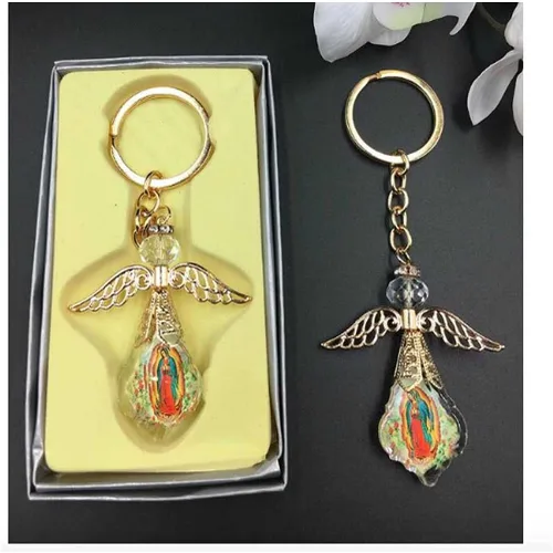 Vista 3 de VL 12 PCS Nuestra Señora de Guadalupe Favor Bautismo Primera Comunión Regalo de Memoria Angel Llaveros/Recuerdos De Mi Bautizo/Primera Comunión