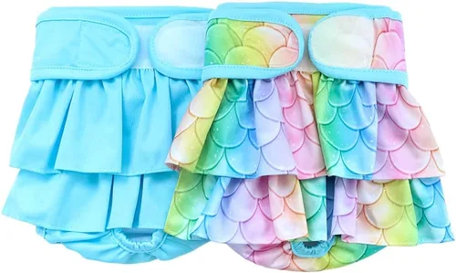 Vista 2 de Pañales para perras, reutilizables, lavables, duraderos, absorbentes, de tela para perritos, estilo océano, XS