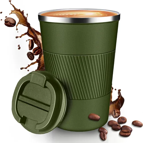 Vista 19 de Taza de Café de Viaje de 12 OZ, Taza de Café Aislada con Tapa a Prueba de Derrames y Fugas, Vaso Portátil de Acero Inoxidable Reutilizable para Agua