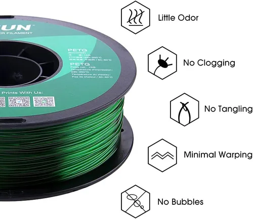 Vista 4 de eSUN 3D Filamento PETG verde de 1.75 mm, 1 kg (2.2 lb), filamento PETG para impresora 3D, 1.75 mm, verde Verde semitransparente