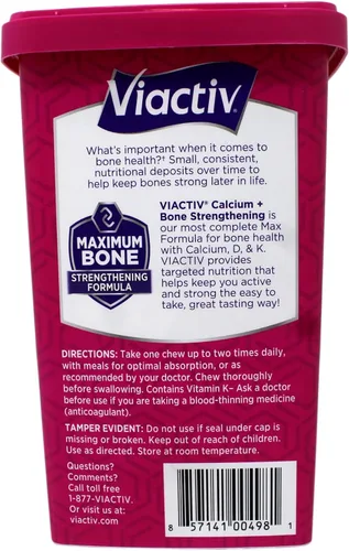 Vista 3 de Viactiv Max Formula Suplemento de calcio + vitamina D3 para la salud ósea, caramelo rico, 100 masticables suaves, paquete de 2