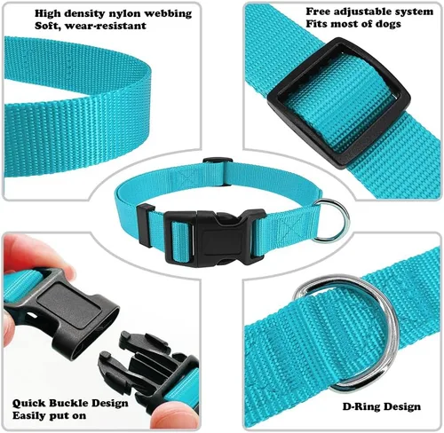 Vista 2 de Collar de perro básico azul claro con collar de nailon transpirable de liberación rápida para cachorros, perros pequeños, medianos y grandes