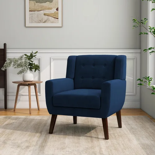 Vista 55 de Accent Chair Set of 1, Comfy Reading Armchair, Beige Linen Blend, Tufted Button Backrest, Solid Wood Frame, Upholstered Club Single Sofa Chairs
