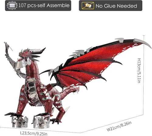 Vista 6 de Piececool Kits de construcción de modelo de metal 3D del Rey Dragón Negro con juego de herramientas DIY, rompecabezas 3D de metal desafiantes