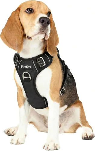 Vista 26 de Funfox Arnés para perro sin tirones, arnés de chaleco ajustable para mascotas, material súper suave con mango vertical, fácil control, paseo