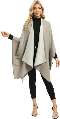 Vista 3 de Femdouce Manta cálida para mujer, ligera, con frente abierto, capa tipo poncho para primavera, otoño e invierno