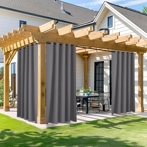 Vista 80 de NICETOWN Cortina para Exteriores para Patio Impermeable de 84 Pulgadas de Ancho, Aislamiento Térmico con Ojales Antioxidantes Bloqueo UV Cortina