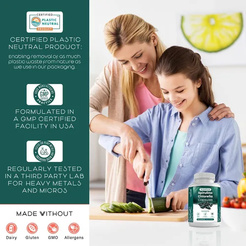 Vista 7 de Teaveli Cápsulas orgánicas de espirulina y clorella, 180 pastillas de clorofila, cápsulas de polvo de algas verdes azules para apoyar