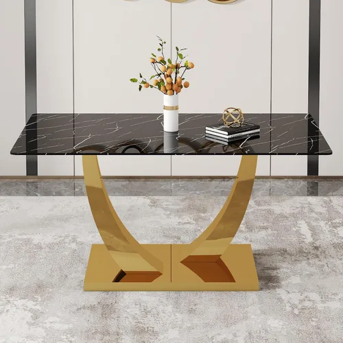 Vista 3 de Mesa de comedor moderna para mesa de comedor de mármol sintético de 4/6, 63 pulgadas, mesa de cocina rectangular, mesa de cocina y comedor de fácil
