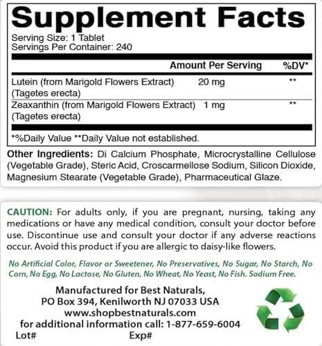Vista 4 de Best Naturals Luteína 20 mg con zeaxantina- 240 tabletas