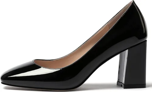 Vista 2 de WAYDERNS Zapatos de tacón alto con puntera cuadrada sólida para mujer, de 3 pulgadas