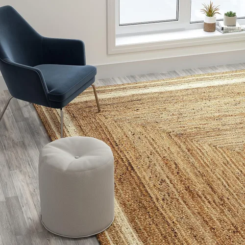 Vista 5 de Flash Furniture Prima - Alfombra de fibra natural de yute de 8 x 10 pies, alfombra trenzada de yute para interiores, alfombras de área natural