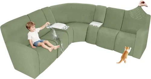 Vista 131 de ALIECOM Fundas 100% impermeables para sofá seccional reclinable, forma de L, elásticas, para esquina, funda para sofá seccional reclinable, lavable