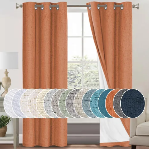 Vista 127 de Cortinas con textura de lino 100% opacas de 64 pulgadas de largo, juego de 2 paneles de cortinas de lino opacas con forro aislante térmico que Arena