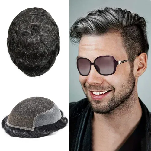 Vista 23 de Mens Toupee Swiss Lace Mens Hair Piece Sistema de reemplazo de cabello para hombres Toupee para hombres Cabello humano nudo blanqueado protesis