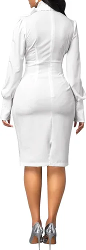 Vista 4 de Xinlees Elegante vestido de lápiz para mujer, vestido casual por debajo de la rodilla, vestido sexy de negocios