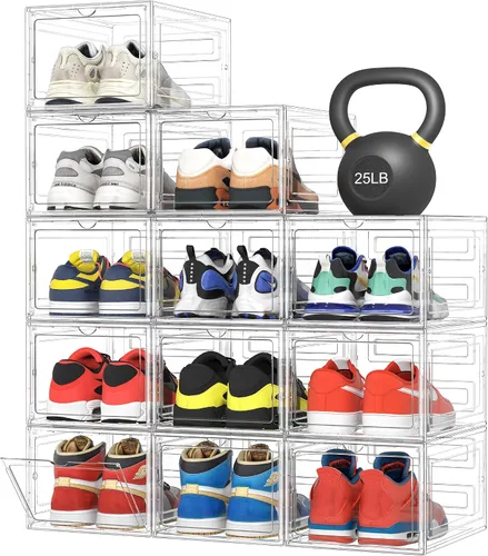 Vista 9 de Pinkpum Caja de almacenamiento de zapatos duros mejorada, paquete de 6 unidades, tamaño XL, tamaño 12, grueso y resistente, de plástico Transparente