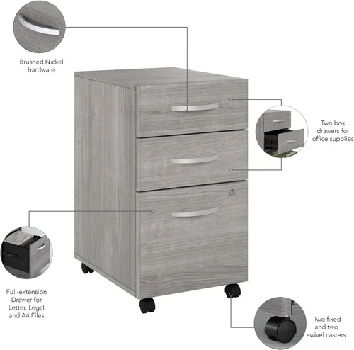 Vista 5 de Bush Business Furniture Studio C - Archivador móvil de 3 cajones en gris platino Unidad de almacenamiento de oficina ensamblada para el hogar