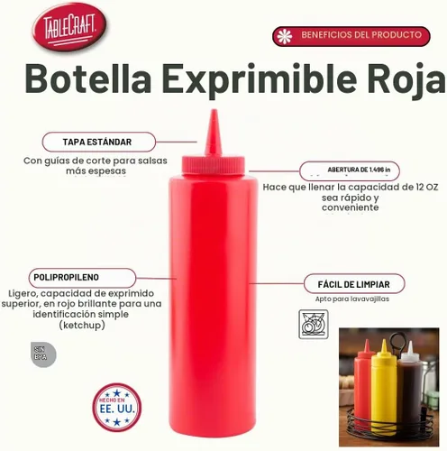 Vista 2 de TableCraft Nostalgia - Dispensador de salsa de tomate y mostaza, 2 piezas, 12 onzas, rojo/amarillo
