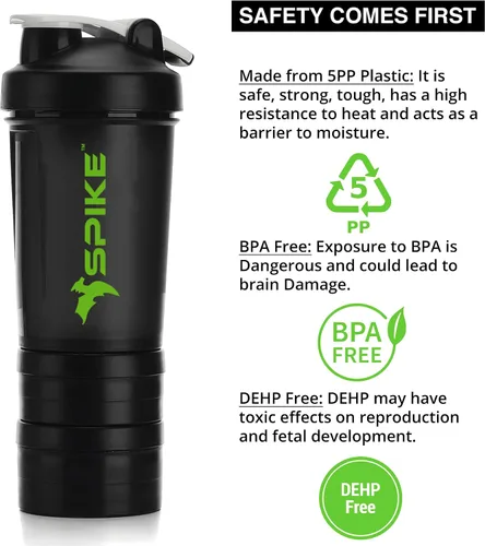Vista 2 de Spike Pro Protein Shaker - Botella mezcladora con soporte para proteínas para mezcla de proteínas, ciclismo, gimnasio, botella de agua con bola