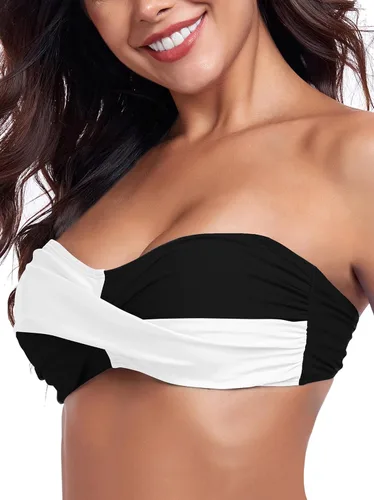 Vista 4 de Ocean Blues Bandeau - Top de natación sin tirantes Negro y blanco